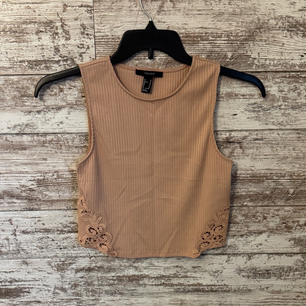 Forever 21 Tan Lace-Trimmed Tank Top